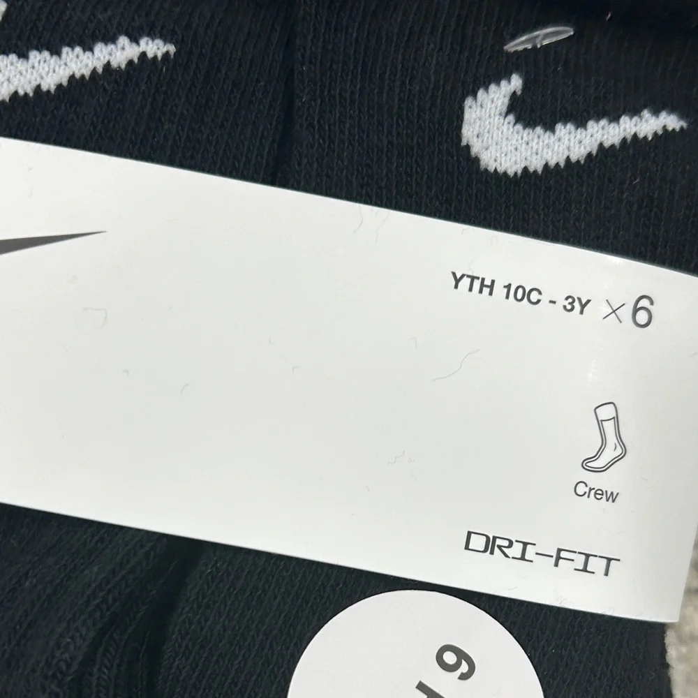 Nike Black Crew Dri-FIT Socks with White Swoosh - 2-Pack (6 Pairs Total)